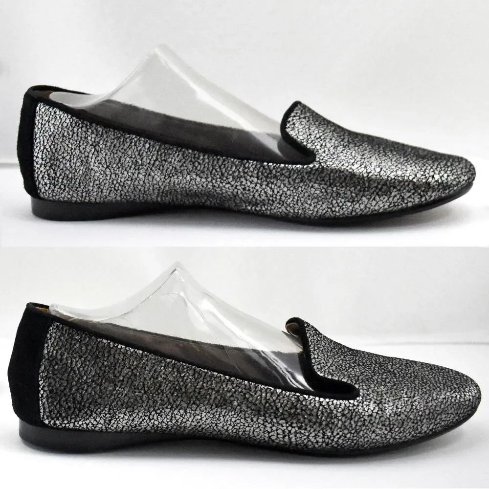 Donald J Pliner Flats Women's 8.5 Metallic Silver/Black Suede Dendasp